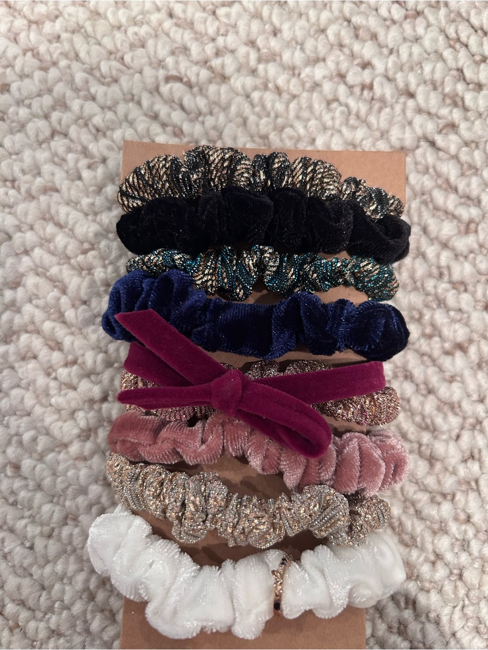 Velvet & Metallic Mixed Scrunchie Set - Pink, White, Black, Blue, Burgundy